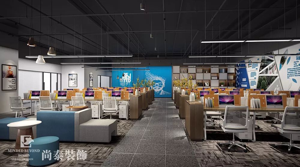 科技公司辦公室開放辦公區(qū)裝修效果圖