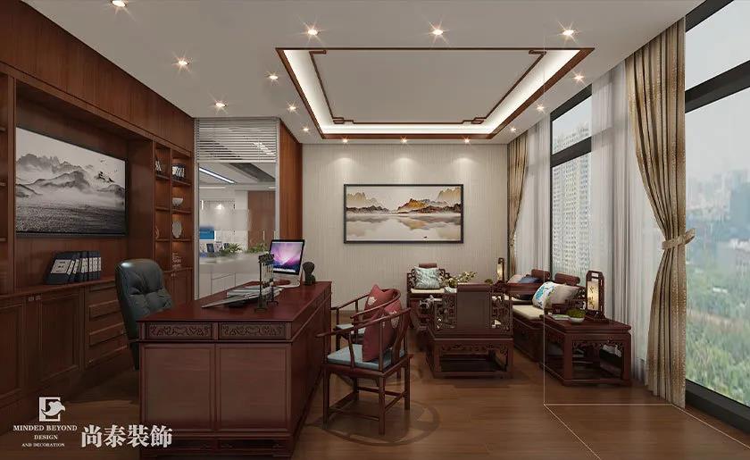 200㎡新中式老板辦公室設(shè)計(jì)效果圖